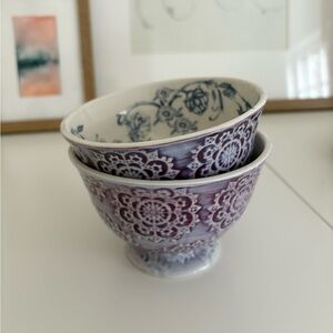 Anthropologie Purple Ceramic Bowls | Old Havana Collection Bowls | Set of 2